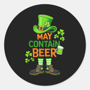 Sticker Rond Peut contenir de la bière humour drôle de la Saint
