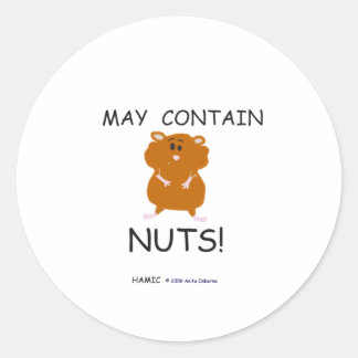 Sticker Rond Peut contenir des noix Hamster syrien