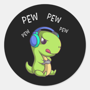 Sticker Rond Pew Pew Pew Cute T-rex Dinosaur jeu vidéo Jeu 1