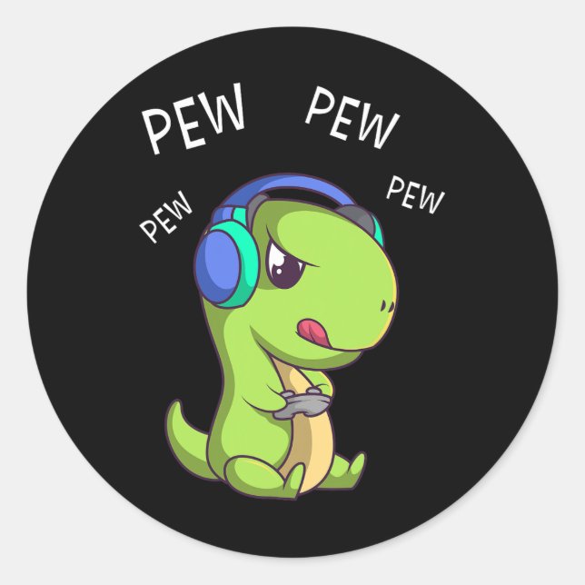 Sticker Rond Pew Pew Pew Cute T-rex Dinosaur jeu vidéo Jeu 1 (Devant)