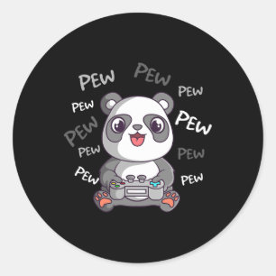Sticker Rond Pew Pew Pew Vidéo de Panda Mignon Jeux Vidéo Joueu
