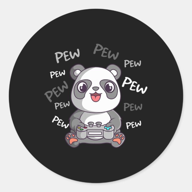 Sticker Rond Pew Pew Pew Vidéo de Panda Mignon Jeux Vidéo Joueu (Devant)