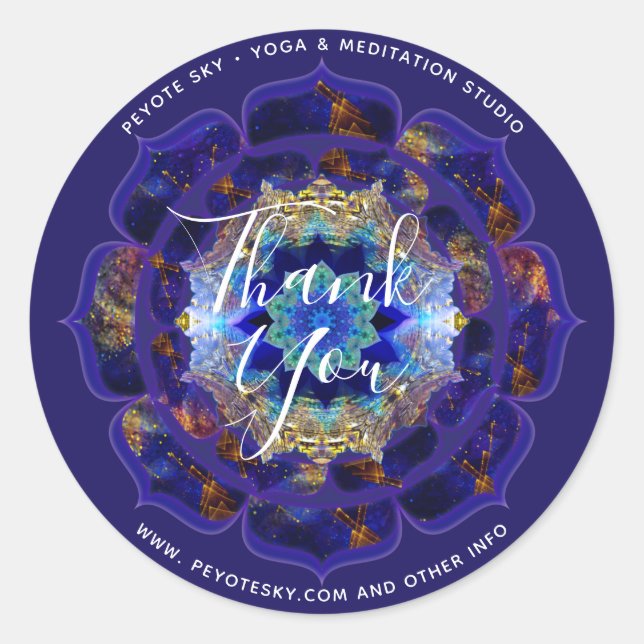 Sticker Rond Peyote Mandala Céleste Métaphysique Navy (Devant)