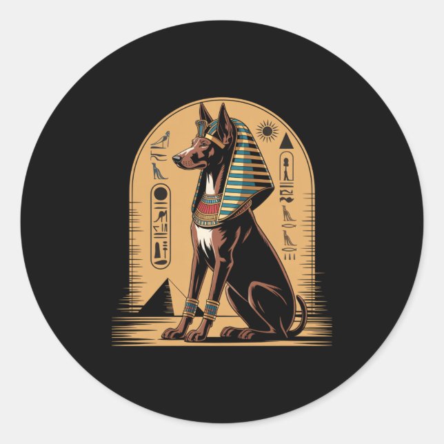 Sticker Rond Pharaoh Hound Ancient Egyptian King Portrait Long  (Devant)