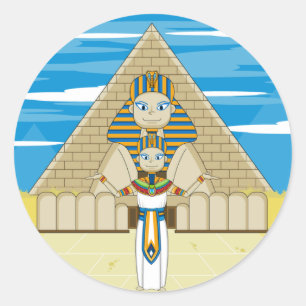Sticker Rond Pharaon et grand sphinx d'autocollant de Gizeh