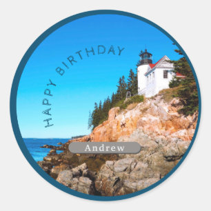 Sticker Rond Phare de Bass Harbour Anniversaire Acadia NP