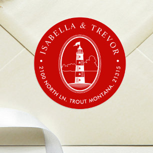 Sticker Rond Phare de Beach   Crimson à thème nautique