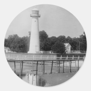 Sticker Rond Phare de Biloxi Photo Vintage