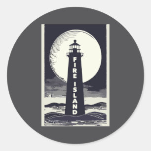 Sticker Rond Phare de Fire Island New York Lune