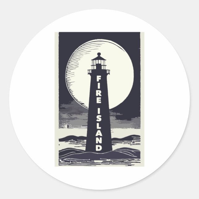 Sticker Rond Phare de Fire Island New York Lune  (Devant)
