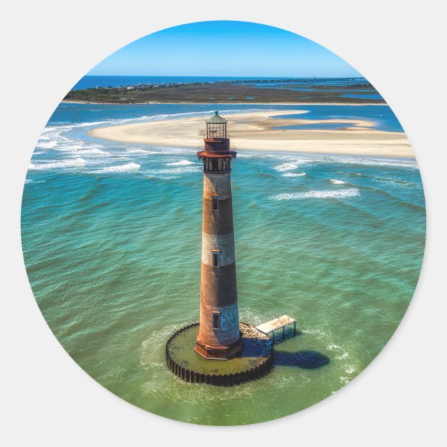 Sticker Rond Phare de Morris Island (Caroline du Sud) (Devant)