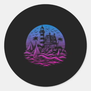 Sticker Rond Phare Maison au bord de la mer Voile Mer Vie Batea