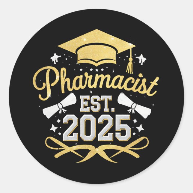 Sticker Rond Pharmacien Est 2025 Diplôme en Pharmacie (Devant)