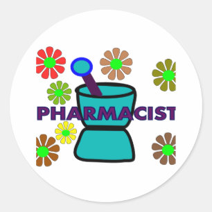 Sticker Rond "Pharmacien" Fleurs rétro T-shirts & cadeaux
