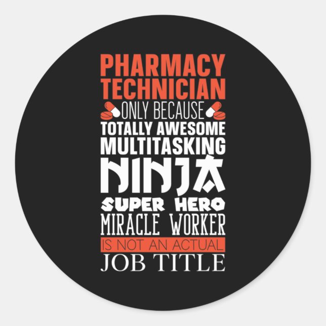 Sticker Rond Pharmacien multitâche Ninja Hero Pharmacy Tech Pha (Devant)