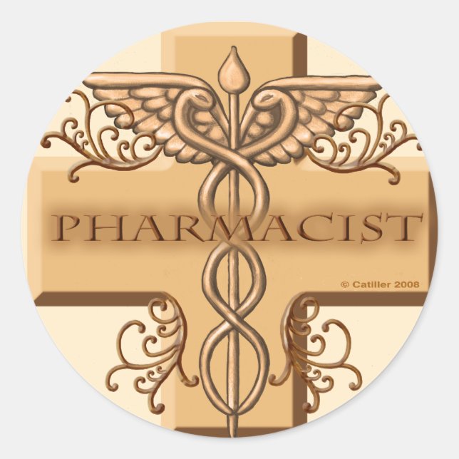 Sticker Rond Pharmaciste Cross Caduceus (Devant)