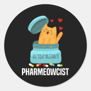 Sticker Rond Pharmeowciste Cat Pharmacy Technicien en pharmacie
