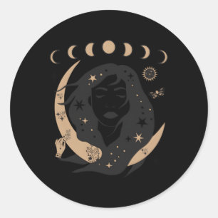 Sticker Rond Phases Célestiques De Lune Et Mystique Boho Wicca