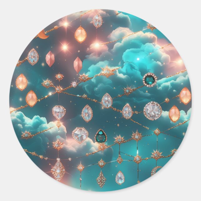 Sticker Rond Phases de Lune Aquamarine Astrologie Céleste (Devant)