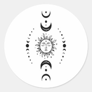 Sticker Rond Phases du soleil et de la lune