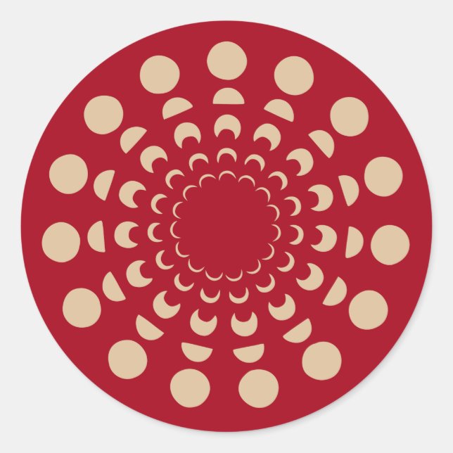 Sticker Rond Phases Lune, Astrologique, Or, Rouge, Céleste (Devant)