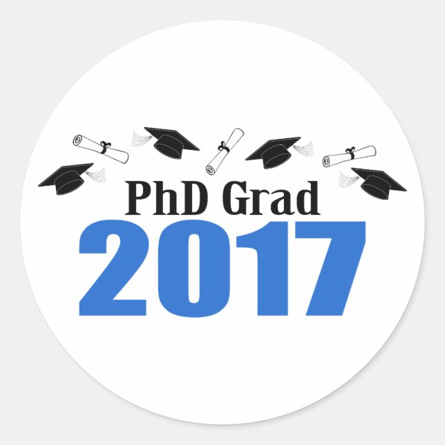 Sticker Rond PhD Grad 2017 Casquettes Et Diplômes (Bleu) (Devant)