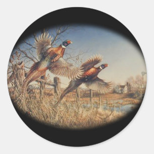 Sticker Rond Pheasants Aloft - Grande Chasse à la ferme