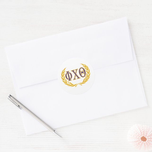 Sticker Rond Phi Chi Theta | Grecques avec Couronne (Enveloppe)