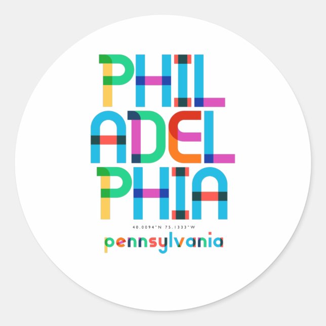 Sticker Rond Philadelphie Pennsylvania Mid Century, Pop Art, (Devant)