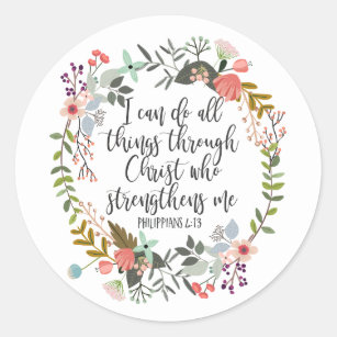 Sticker Rond Philippiens 4:13 Je peux faire tout, Floral