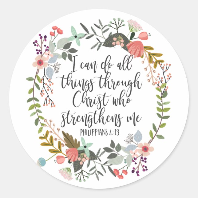 Sticker Rond Philippiens 4:13 Je peux faire tout, Floral (Devant)