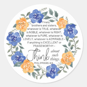 Sticker Rond Philippiens 4:8, ce qui est noble, couronne floral