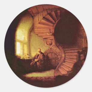 Sticker Rond Philosophe En Méditation. Par Rembrandt Van Rijn