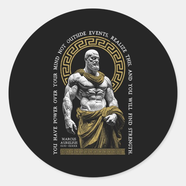 Sticker Rond Philosophie stoïque Trouver Force Marcus Aurelius  (Devant)