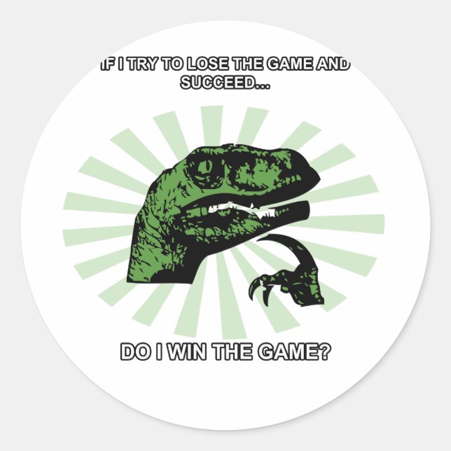 Sticker Rond Philosoraptor perdant et gagnant (Devant)