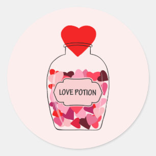 Sticker Rond Philtre d'amour Joyeuse Saint-Valentin Rose et Rou