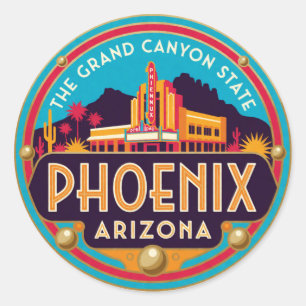 Sticker Rond Phoenix Arizona Capitale Désert Voyage Rétro