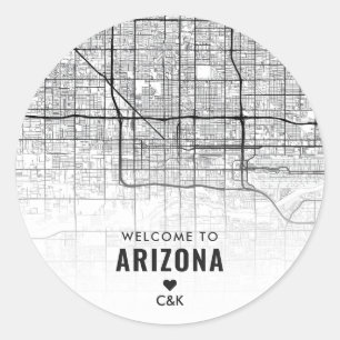 Sticker Rond Phoenix, Arizona City Map   Bienvenue Mariage