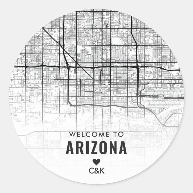 Sticker Rond Phoenix, Arizona City Map | Bienvenue Mariage (Devant)