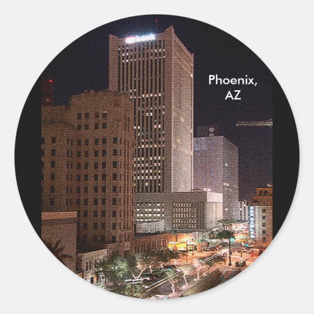 Sticker Rond Phoenix Arizona Skyscrapts à la nuit (Devant)
