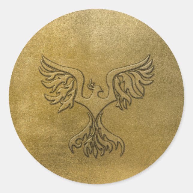 Sticker Rond Phoenix Bird Gold Embossé (Devant)