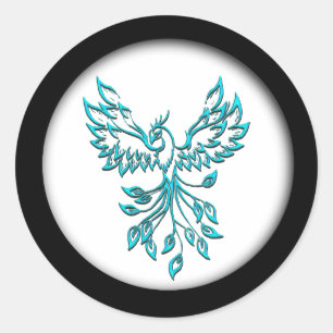 Sticker Rond Phoenix bleu se lève sur blanc