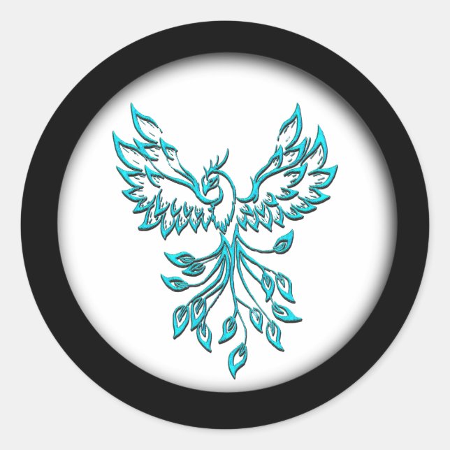 Sticker Rond Phoenix bleu se lève sur blanc (Devant)