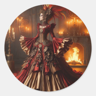 Sticker Rond Phoenix Fire Queen Steampunk Victorian Industrial
