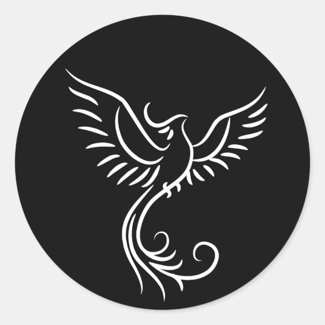 Sticker Rond Phoenix noir blanc Mystical Bird Rise (Devant)