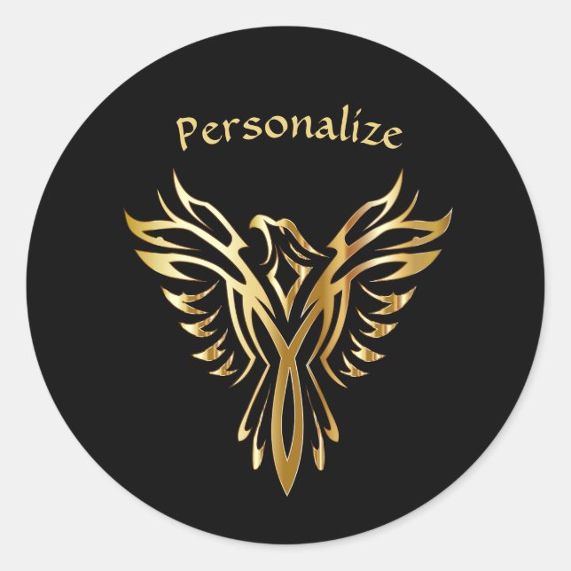 Sticker Rond Phoenix Rising Black & Gold Elegant (Devant)