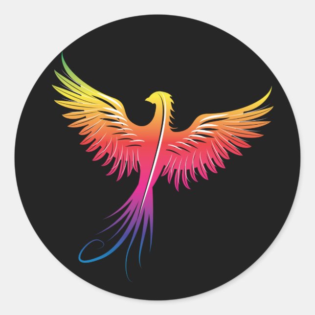 Sticker Rond Phoenix se levant aux couleurs vives (Devant)