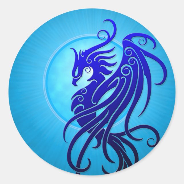 Sticker Rond Phoenix tribal bleu (Devant)