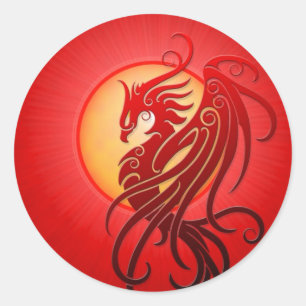 Sticker Rond Phoenix tribal rouge