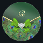 Sticker Rond Phoque cadeau Mariage Emerald Green Peacock<br><div class="desc"></div>